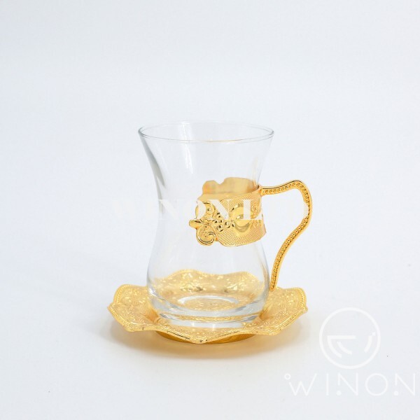 Golden plated 6pcs cup with tulip saucer